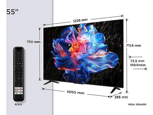 TV LED 55" - TCL 55P6K, UHD 4K, AiPQ, Smart TV, DVB-T2, Smart TV, 60 Hz