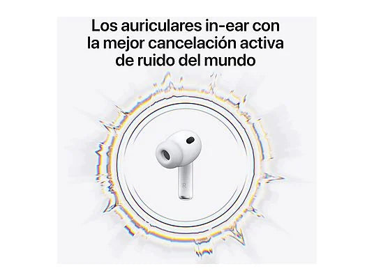 Apple AirPods Pro 3 (2025 3ª gen), Inalámbricos, Cancelación de ruido, Medición frecuencia cardíaca, Live Translation, Chip H2, USB-C, Blanco