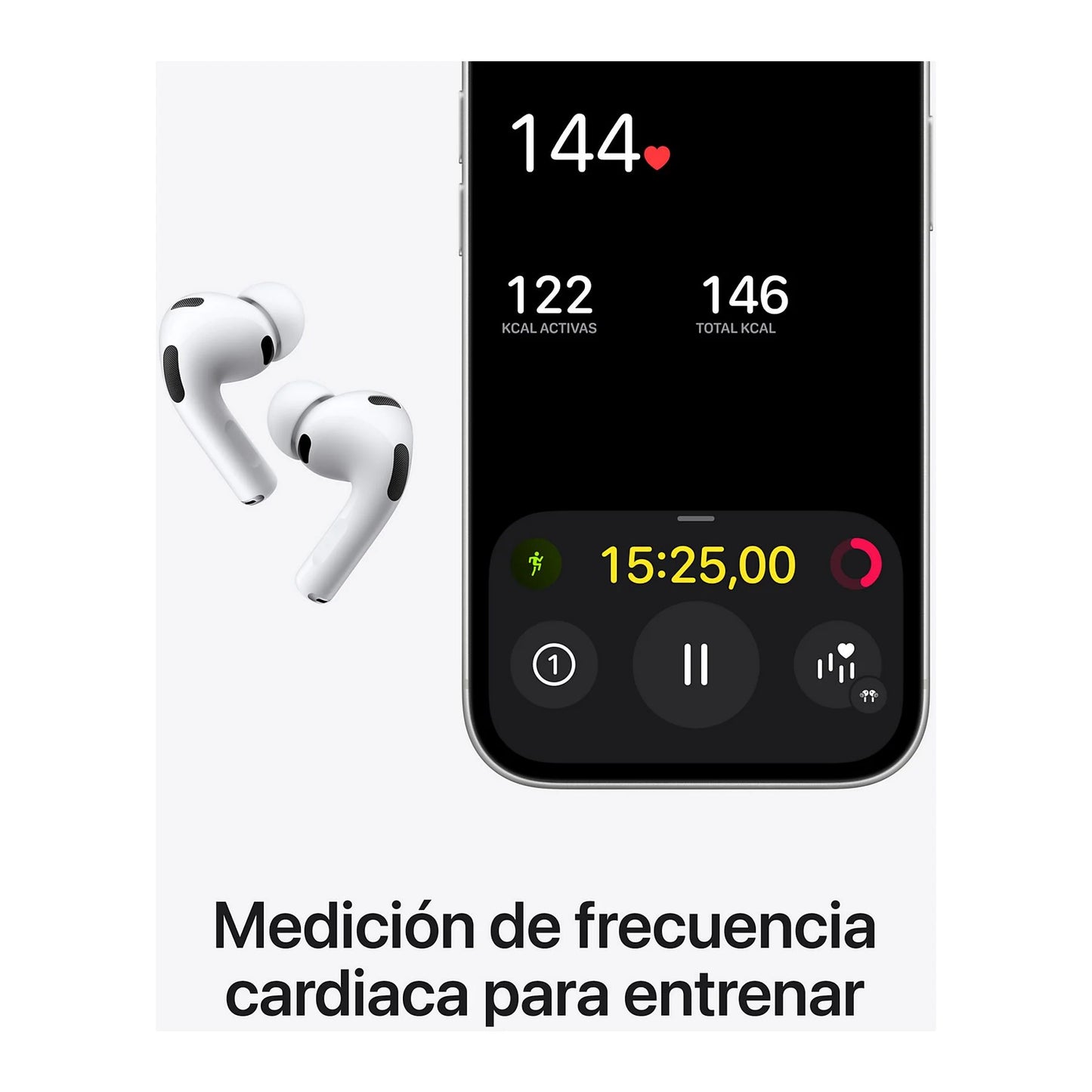 Apple AirPods Pro 3 (2025 3ª gen), Inalámbricos, Cancelación de ruido, Medición frecuencia cardíaca, Live Translation, Chip H2, USB-C, Blanco