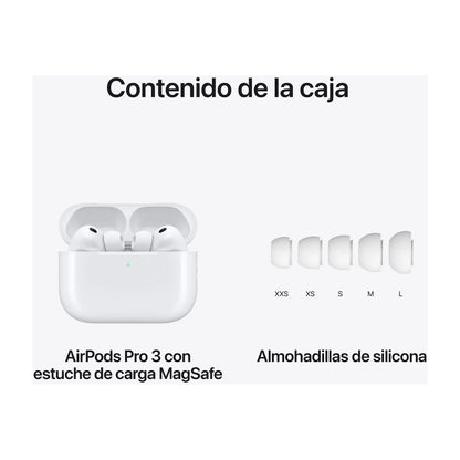 Apple AirPods Pro 3 (2025 3ª gen), Inalámbricos, Cancelación de ruido, Medición frecuencia cardíaca, Live Translation, Chip H2, USB-C, Blanco