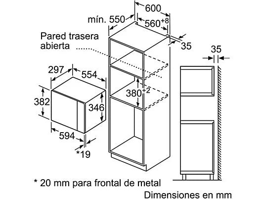 Microondas integrable - Bosch BEL523MS0, 800W, 20 L, Grill, Acero inoxidable